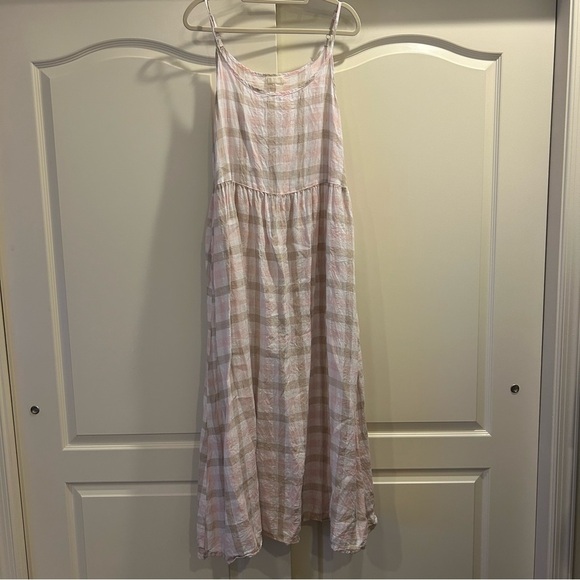 CP Shades 100% Linen Gingham Patterned Long Dress - Picture 2 of 8